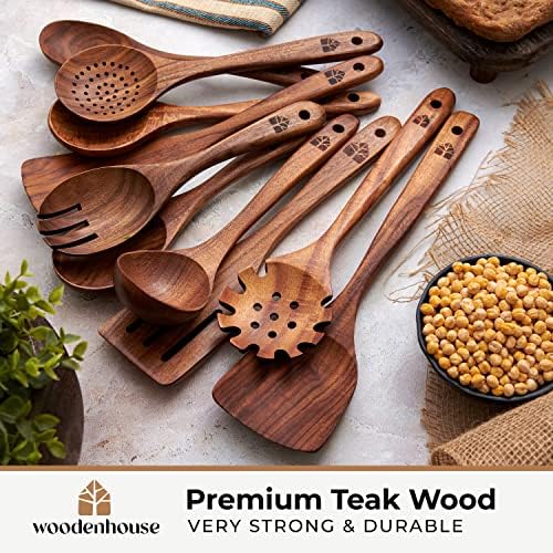 Wooden Spoons for Cooking – 10 Pcs Non Toxic Teak Kitchen Utensils Set - Image 3