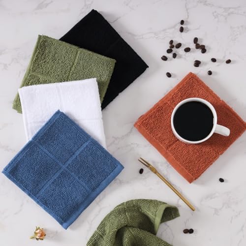 Glynniss Kitchen Dish Cloths for Washing Dishes, Blue Terry Dish Rags - Image 4
