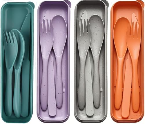 Portable Travel Utensils for Daily Use (Grey, Purple, Dark Green, Orange) by Unknown
