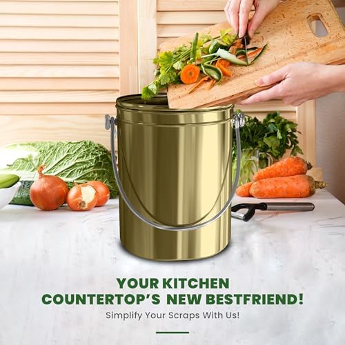 Utopia Kitchen Countertop Compost Bin 1.3 Gallon, Stainless Steel, Gold - Image 6