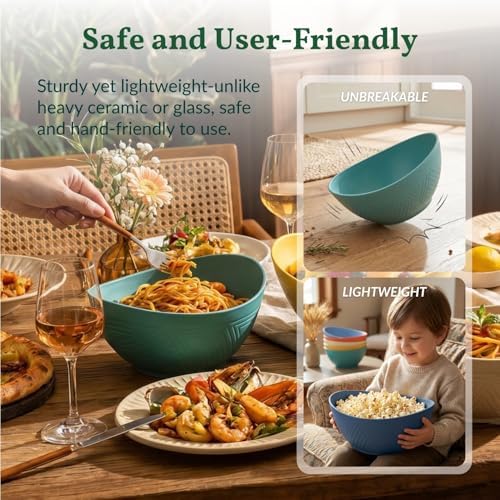 Homienly 60oz Wheat Straw Bowls Set of 6 Salad Bowls Large Popcorn Bowl Unbreakable Serving Bowls Microwave & Dishwasher Safe Bowl Set Centerpiece Bowls for Kitchen, Party, Decor, Camping (Multi) - Image 6