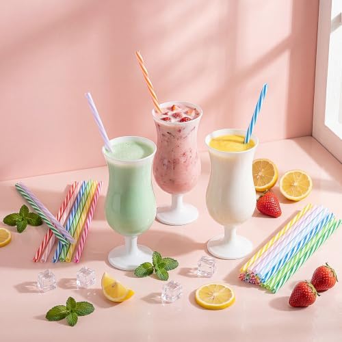 Honeydak 50 Pcs Reusable Plastic Straws Bulk,Multicolor Stripe - Image 6