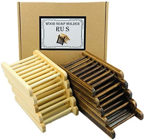 Ru S 10 Piece Home Bamboo Wood Soap Holder, Bathroom Wooden Soap Case, Hand Craft Bathtub Shower Dish Accessories (Charcoal and Wooden) by Ru+S