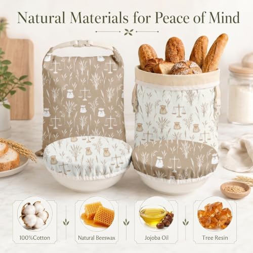 Britimes Reusable Bread Bags Set, Beeswax, XL, Zero Waste, Wheat Scales - Image 4
