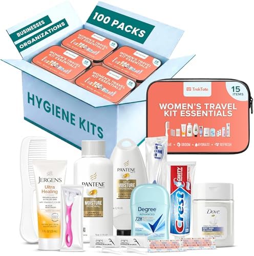 15-Piece Women’s Bulk Hygiene Kits – Premium Brand Toiletries (100 Pack) by TrekTote