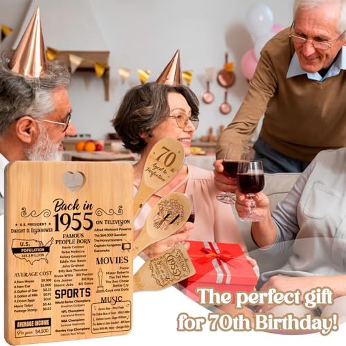 70th Birthday Gifts for Women - "Back in 1955" 70th Birthday Gifts for Men Cutting Board, Bamboo-Made Engraved "Year 1955 News" 70th Birthday Gifts - Image 2