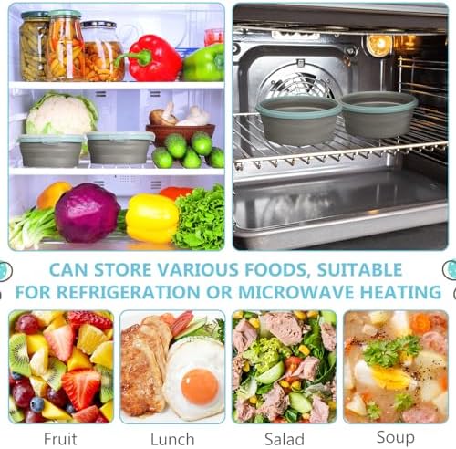 Suclain 4 Pcs Collapsible Bowls with Lids Silicone Camping Food Storage Container Expandable Folding Salad Lunch Box Travel Container for Hiking Camping - Image 6