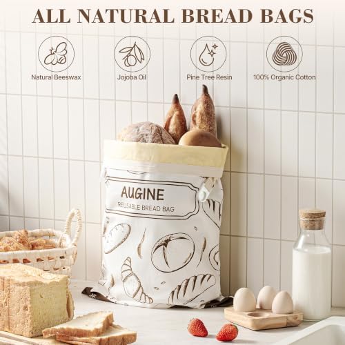 Beeswax Bread Bag, Reusable Bread Bags for Homemade Bread, 2 Pack Beeswax Bread Bags for Sourdough, Natural Cotton Sourdough Bread Bag, Large Capacity - Image 2
