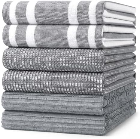 Homaxy Cotton 380 GSM Premium Kitchen Towels, 18"x 28", 6 Pack, Grey by Homaxy
