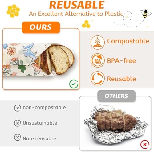 Beeswax Wraps for Food – Reusable Beeswax Bread Bag & Sandwich Wrap - Image 5