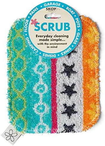 Skoy Scrub, 1-piece Reusable, Non-Scratching Dish Scrubber for Kitchen and Household Cleaning, Planet-Friendly, Dishwasher Safe Soft Scrub, Assorted Colors and Designs by Skoy