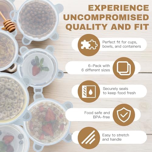 Reusable Silicone Stretch Lids18PCS Round Stretchy Food Covers, Airtight & Leakproof, Microwave & Dishwasher Safe - Image 5