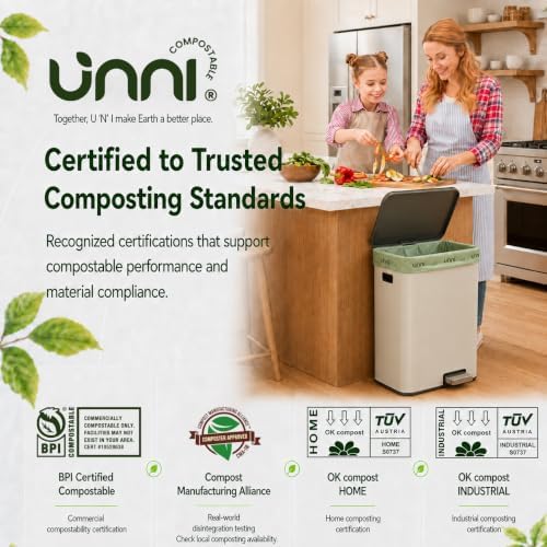 UNNI Compostable Bags, 13 Gallon, 200 Count, 49.2 L, Extra Thick 0.9 Mil - Image 6