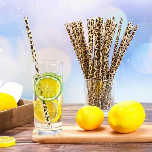 Zopeal 25 Pcs Reusable Leopard Straws with Cleaning Brushes, Light Yellow - Image 5