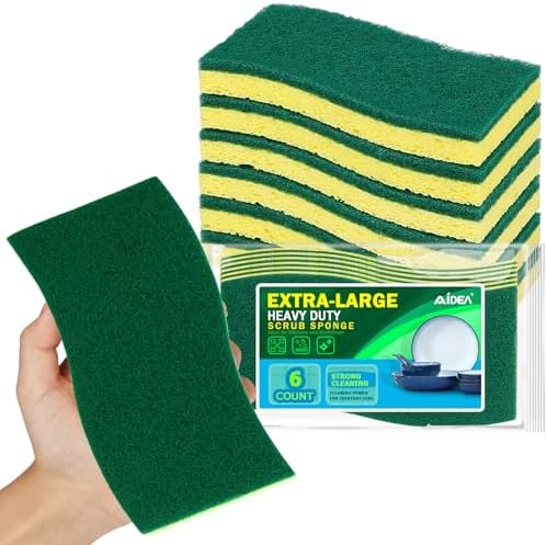 AIDEA XL Scrub Sponges Kitchen 6Count, Heavy Duty Sponges for Dishes by AIDEAHOME