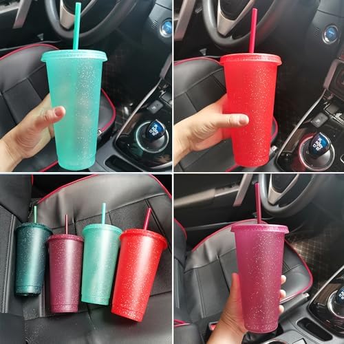 Suertestarry Tumbler with Straw and Lid,Water Bottle Iced Coffee Travel Mug Cup,Reusable Plastic Cups,Perfect for Parties,Birthdays,24oz-5 Pack (Rainbow, 5pack) - Image 3