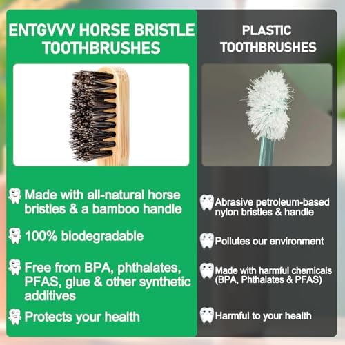 Horse Bristle Toothbrush, Plastic Free Bamboo Toothbrushes, 6 Pack Natural Wooden Toothbrush, Non Toxic & Non Plastic, Wood Tooth Brush, Manual Organic Toothbrush for Adult, Women, Men - Image 4