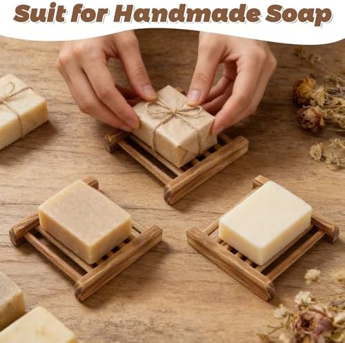 50 PCS Bamboo Soap Dish for Shower 3.3x2.3x0.6 Inch Wooden Soap Holder Self Draining Wooden Soap Tray Handmade Wood Soap Saver Bamboo Soap Holder for Bathroom, Shower, Kitchen (Charcoal Color - Image 4