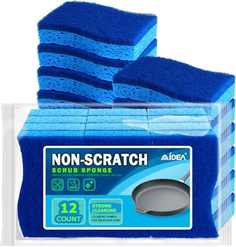 AIDEA Sponges Kitchen, Non Scratch Scrub Sponge-12Count, Dish Sponges by AIDEAHOME