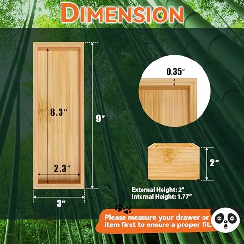 Lixple Bamboo Drawer Organizer – Set of 2 Stackable Storage Boxes, Silverware Tray & Small Gadget Holder for Kitchen Drawers, 9" x 3" x 2" (Outer), 8.3" x 2.3" x 1.77" (Inner) - Image 2