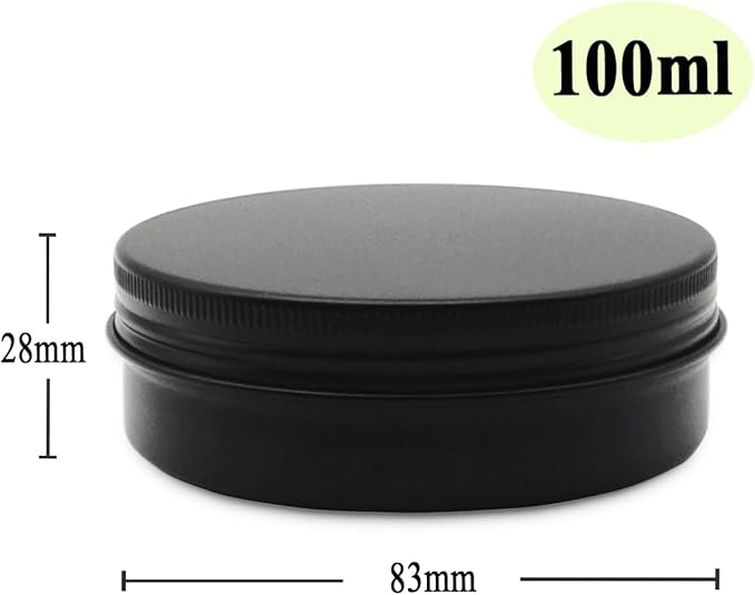 6pack 100ml Aluminum Tin Jars, 100 Gram Empty Travel Cosmetic Sample Container with Screw Cap Lid, 100g Black Metal Tins Can for DIY Crafts, Lip Balms, Face Cream, Candle, Tea, Paint, Slime