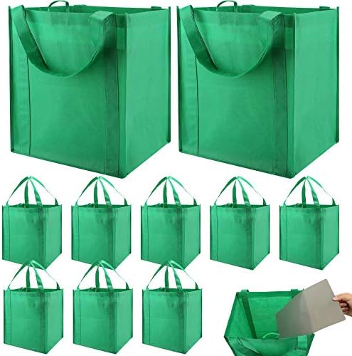 NERUB Set of 10 Reusable Grocery Bags Heavy Duty Shopping Bags Large Grocery Totes with Reinforced Bottom Super Sturdy Handles, Green by NERUB