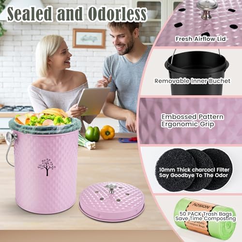 AOSION Countertop Compost Bin, Odor-Free Food Waste Container with 50 Bags - Image 5