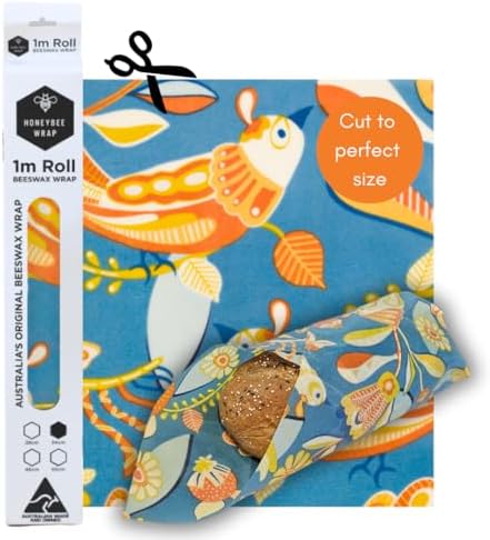 Honeybee Beeswax Bread Bag Sheets - Bird Pattern - Reusable Beeswax Wraps for Food - Certified Organic Cotton Beeswax Roll - Plastic Wrap & Sandwich Bags Alternative - Made in Australia - 40’’ x 13’’ by HONEYBEEWRAP