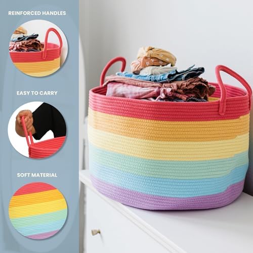 OrganiHaus Rainbow Toy Basket & Blanket Storage Bin, Nursery 20x13" - Image 3