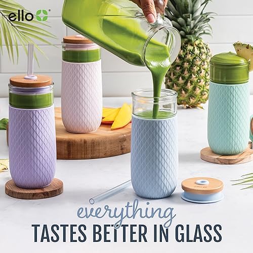 Ello Devon 18oz Glass Tumbler with Straw & Lid for Iced Coffee, Coral - Image 4