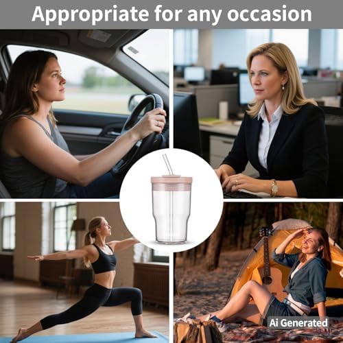 BLUEPOLAR 16oz/480ml Iced Coffee Cups With Lids And Straws,Reusable Leakproof Glass Tumbler,Water Bottles,Cold Brew,Drinking Jars For Juicing,Matcha,Tea,Smoothie For Travel,Office (Off-White) - Image 3
