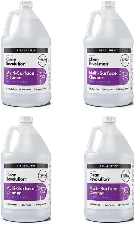 Clean Revolution Multi Surface Cleaner Refill Supply, Non-Toxic, Eco-Friendly & Plant-Based, Ready to Use, Seaside Lavender, 128 Fl Oz (Pack of 4) by CleanRevolution