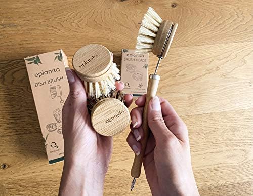 eplanita Replacement Brush Heads (Pack of 4) for Bamboo Dish Brush, Sisal Bristle Refills, Agave Cactus Fibres, Kitchen Eco Scrubber, Plastic Free Washing Up, Zero Waste Cleaning - Image 5