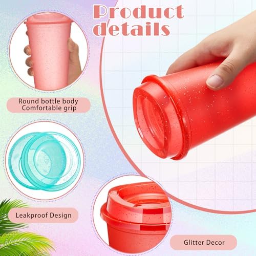 FillTouch 12 Pcs 16 oz Reusable Coffee Cups with Lids, Glitter Colors - Image 3