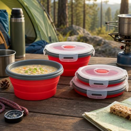 Guyuyii 4 Pack Food-Grade Silicone Collapsible Bowls with Lids for Camping - Image 2