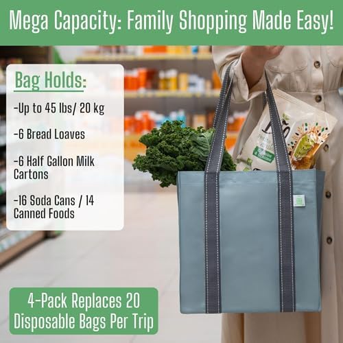 VENO 2/4 Pack Compact Reusable Grocery Shopping Bags with Hard Bottom - Image 4