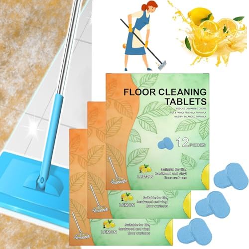 Floor Cleaning Tablets, 12pcs Floor Cleaner Tablets Hard Floor Cleaner Tablets, Floor Cleaning Tablets for Mopping, Pre-Measured Dissolvable Cleaning Solution for Wood Tile Marble, Lemon Scent (36PCS) by Hyxowgt