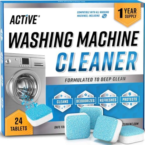 Washing Machine Cleaner Descaler 24 Pack - Deep Cleaning Tablets For HE Front Loader & Top Load Washer, Septic Safe Eco-Friendly Deodorizer, Clean Inside Drum and Laundry Tub Seal - 12 Month Supply by ACTIVE