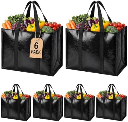 6 Pack Reusable Grocery Bags with Handles Waterproof Shopping Tote Bags by WiseLife