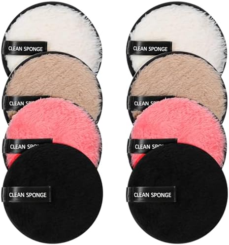 8PCS Makeup Remover Pads, Reusable Double-Sided Facial Cleansing Puffs, Microfiber Rounds Make Up Remover Pads, Soft Face Cleansing Puffs for All Skin Types (Pink, Black, Beige, White) by Unknown