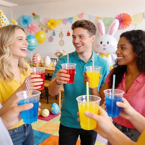 100 Reusable Stirrer Straws,Assorted Color Plastic Stripe Drinking Straws - Image 5
