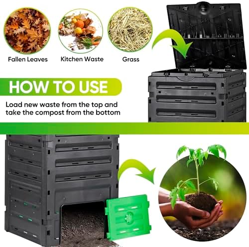 SUPER DEAL 120 Gallon Compost Bin, 450L Outdoor Garden Waste Composter with Flip-top Lid and Bottom Door, Large Capacity BPA Free Material for Fast Creation of Fertile Soil, Easy to Assemble, Black - Image 3
