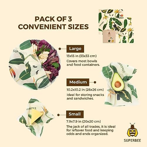 SuperBee Beeswax Wraps Set of 3 Reusable Food Wrap Bees Paper Jungle - Image 2