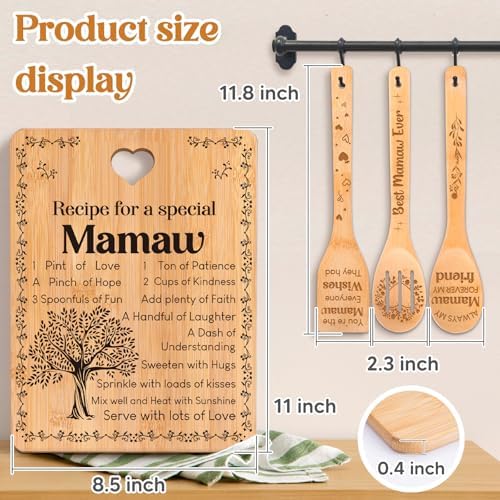 Mamaw Gifts - "Recipe for a Special Mamaw" Mamaw Gifts for Women Cutting Board Set, Bamboo-Made Engraved Utensil Set Gifts for Mamaw Cutting Board, Mothers Day Gifts for Mamaw. - Image 2