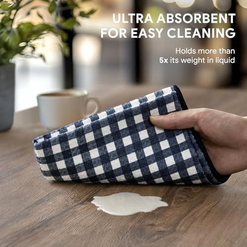 RECYCO Waffle Kitchen Towel Set of 2 - Quick Dry Microfiber Sustainable Dish Towels - Ultra Absorbent Reusable Cleaning Tea Towels - Lightweight Hand Towels,16”x 28”, Navy Blue Plaid - Image 3