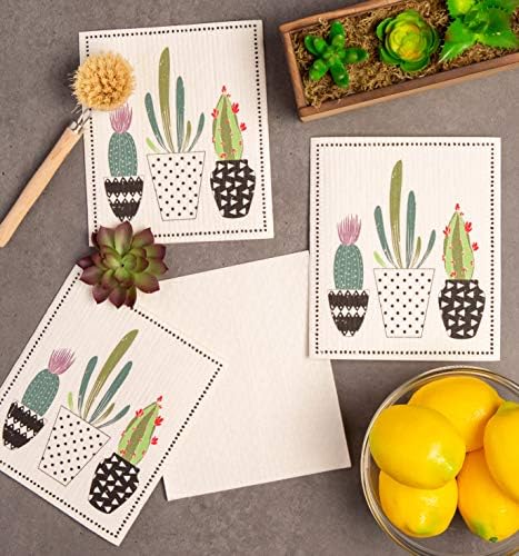 DII Swedish Dishcloths for Kitchen & Cleaning, Reusable, Machine Washable & Dishwasher Safe, Biodegradable, 7.75 x 6.75, Succulents, 3 Piece - Image 4