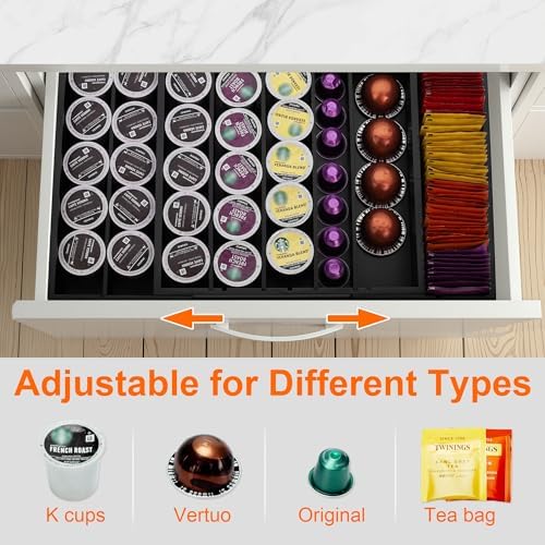 MinBoo Bamboo Drawer Organizer - Expandable K Cup & Pods Holder, Coffee Pod Storage, Tea Organizer, Versatile Kitchen Accessory Organization and Storage，Black - Image 7