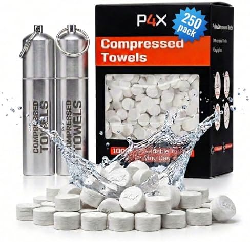 Compressed Towel Tablets - 100% Bamboo Camping Toilet Paper Tablets, Great for Hiking, Travel and Backpacking - Disposable Washcloths, Body Wipes, Paper Towel Coin Tissue - 100/250/500 Pack by PREPARED4x