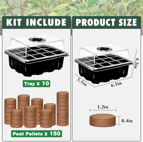 ZeeDix 10 Set Seed Starter Tray Kits with 150 Pack Coco Coir Pellets - Image 5