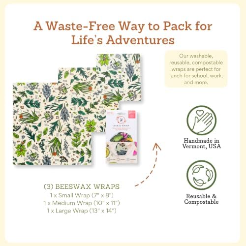 Bee's Wrap Beeswax Food Wraps, 3 Pack Assorted - Herb Garden - Image 2
